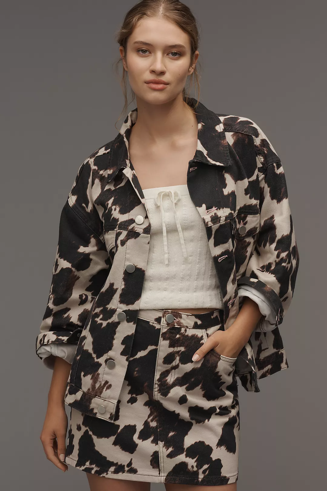 Pilcro Cow-Print Trucker Jacket