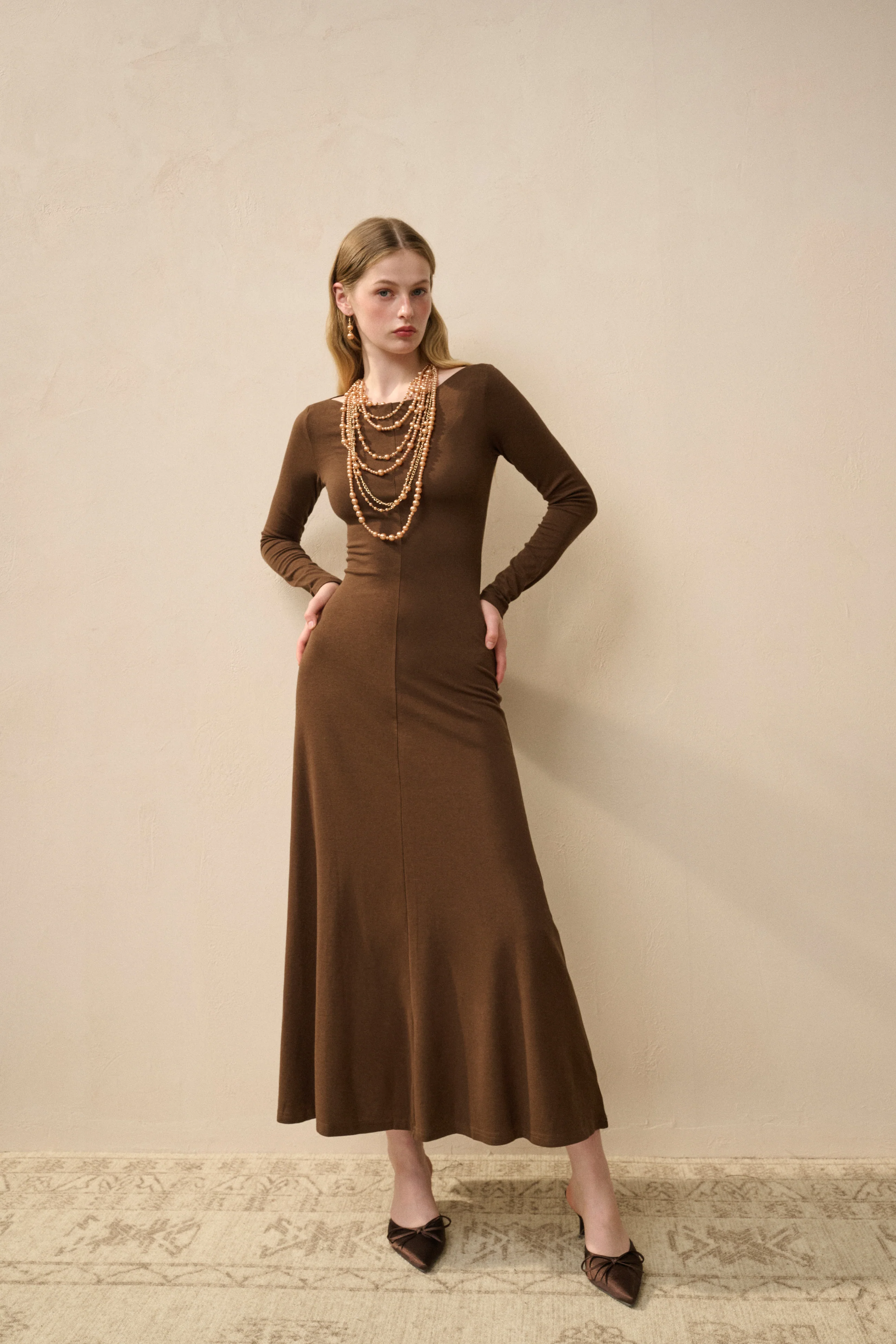 Long sleeve fit and flare dress