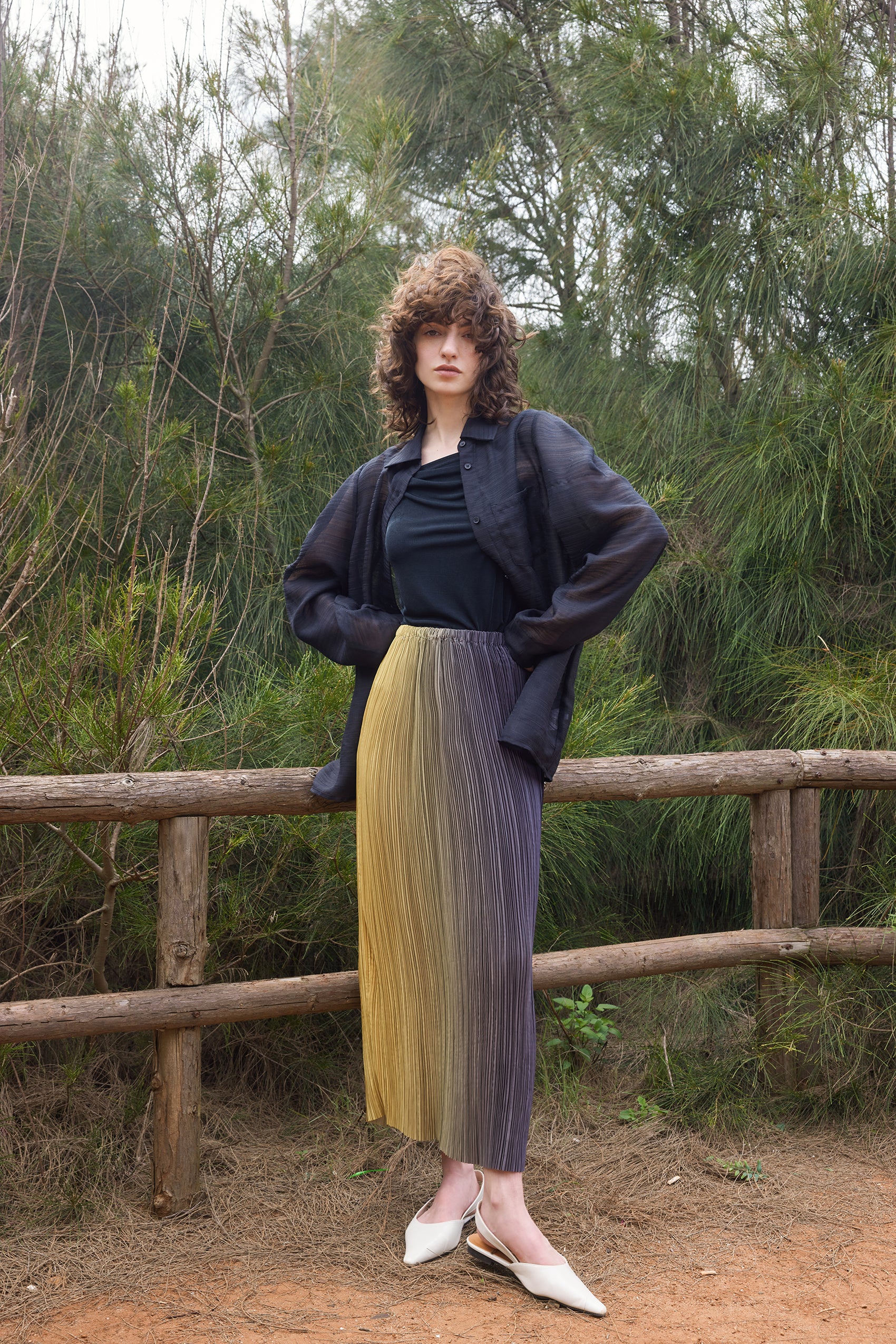 Pleated straight maxi skirt