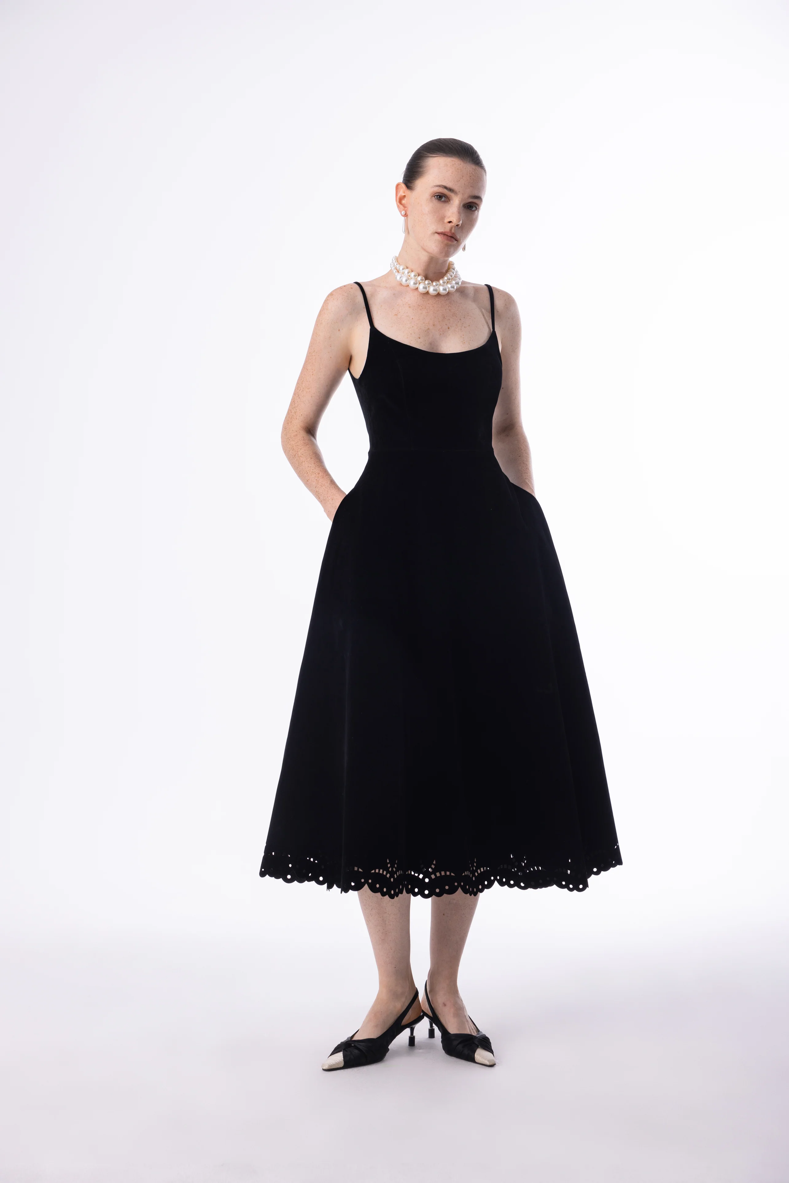 Velvet embroidered eyelet dress