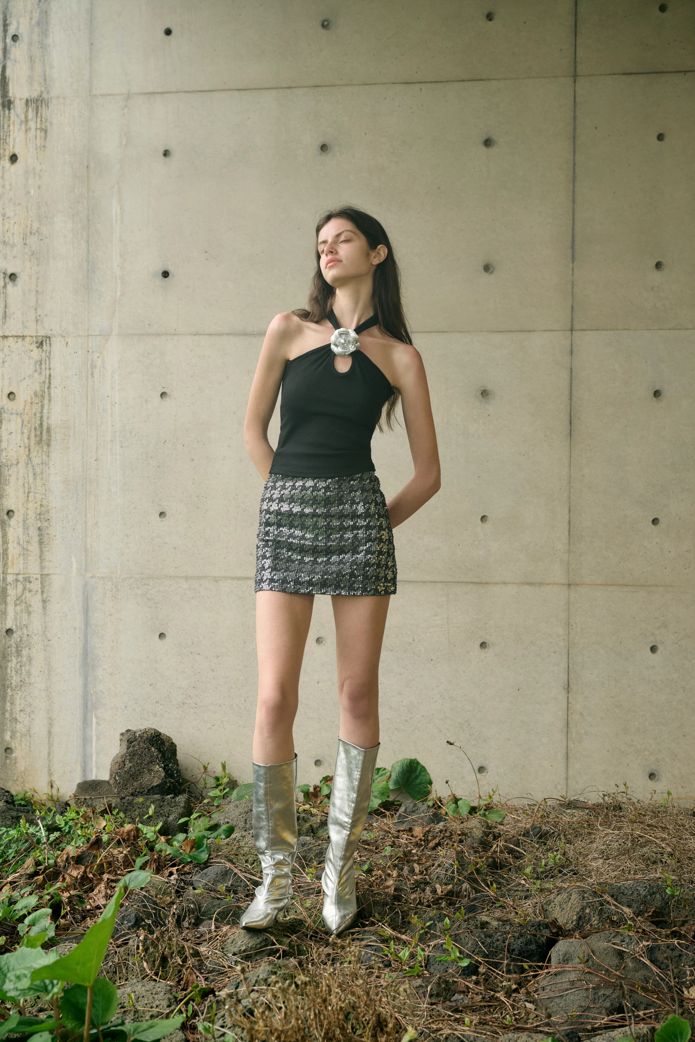 Houndstooth sequin mini skirt